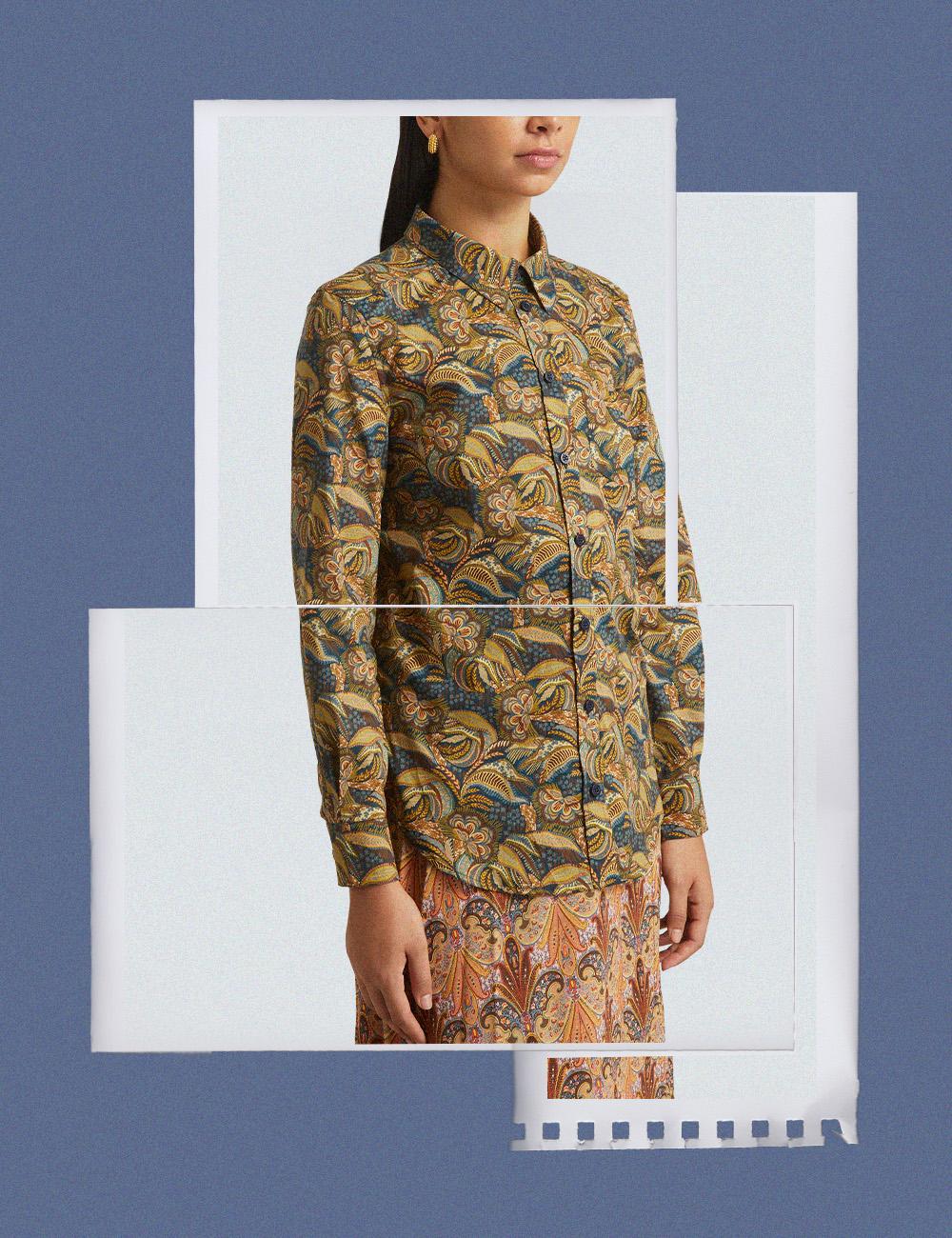 The Honeymoon Collection: Vintage Italian Floral Collar Brown Blouse
