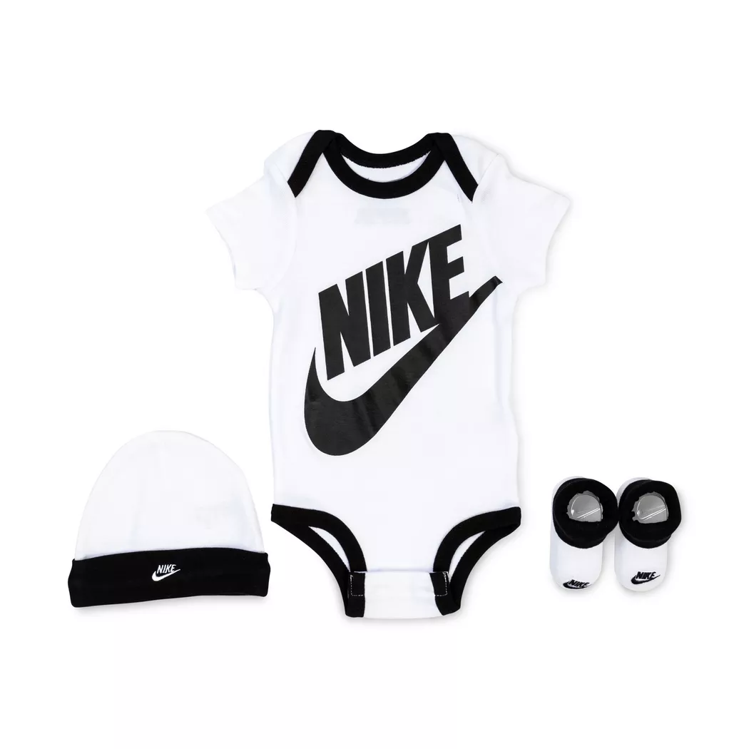 Nike - Set: Body, Mütze und Socken, Futura Logo, 6-12 Monate, Weiss