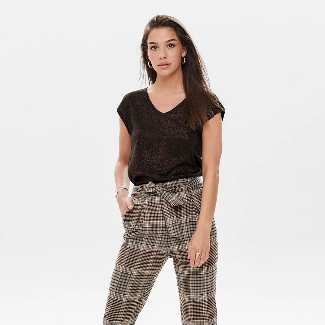 Only - Top, V-Neck, kurzarm, für Damen, Black, Größe L