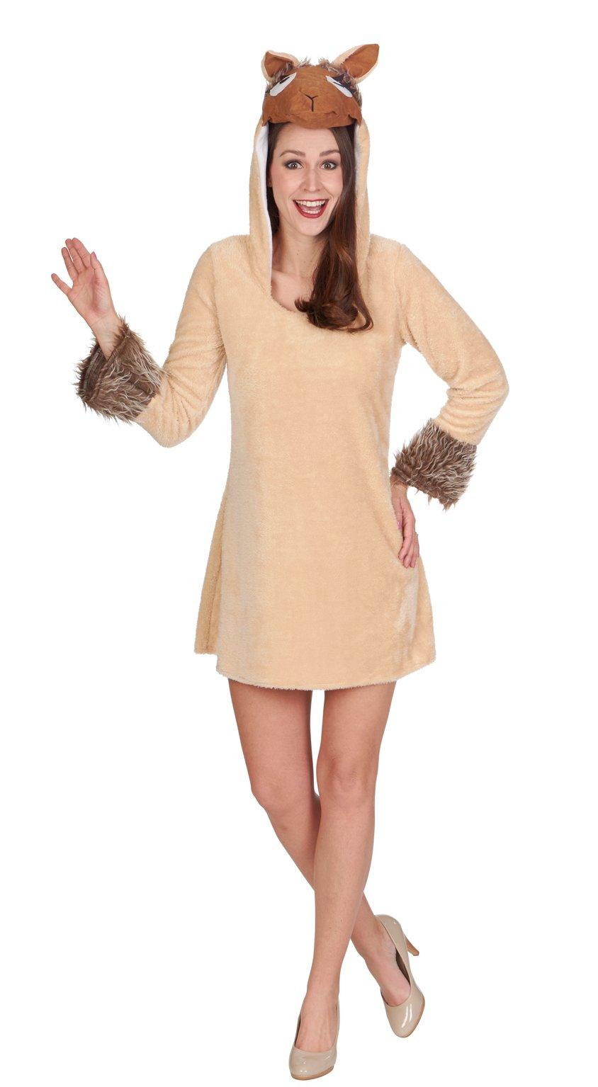 Image of Lama-Kleid mit angenähter Kapuze Braun