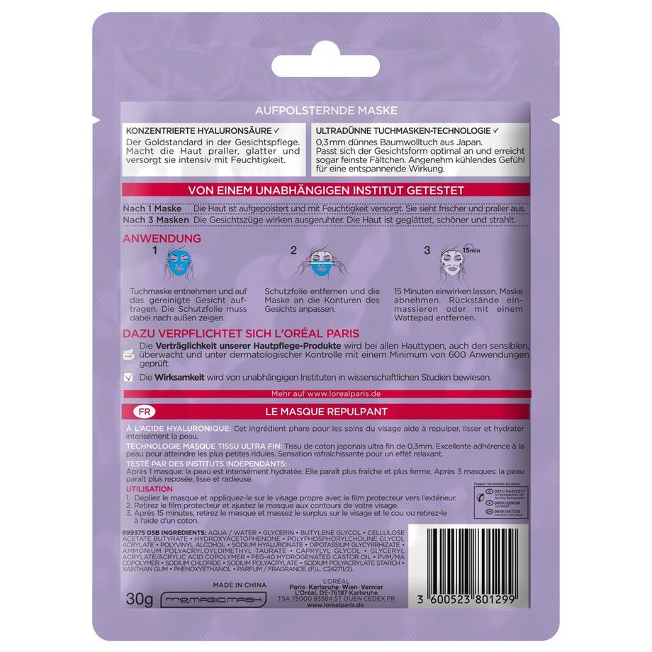 L'Oréal Paris Filler Revitalift Filler Masque Tissu Repulpant 