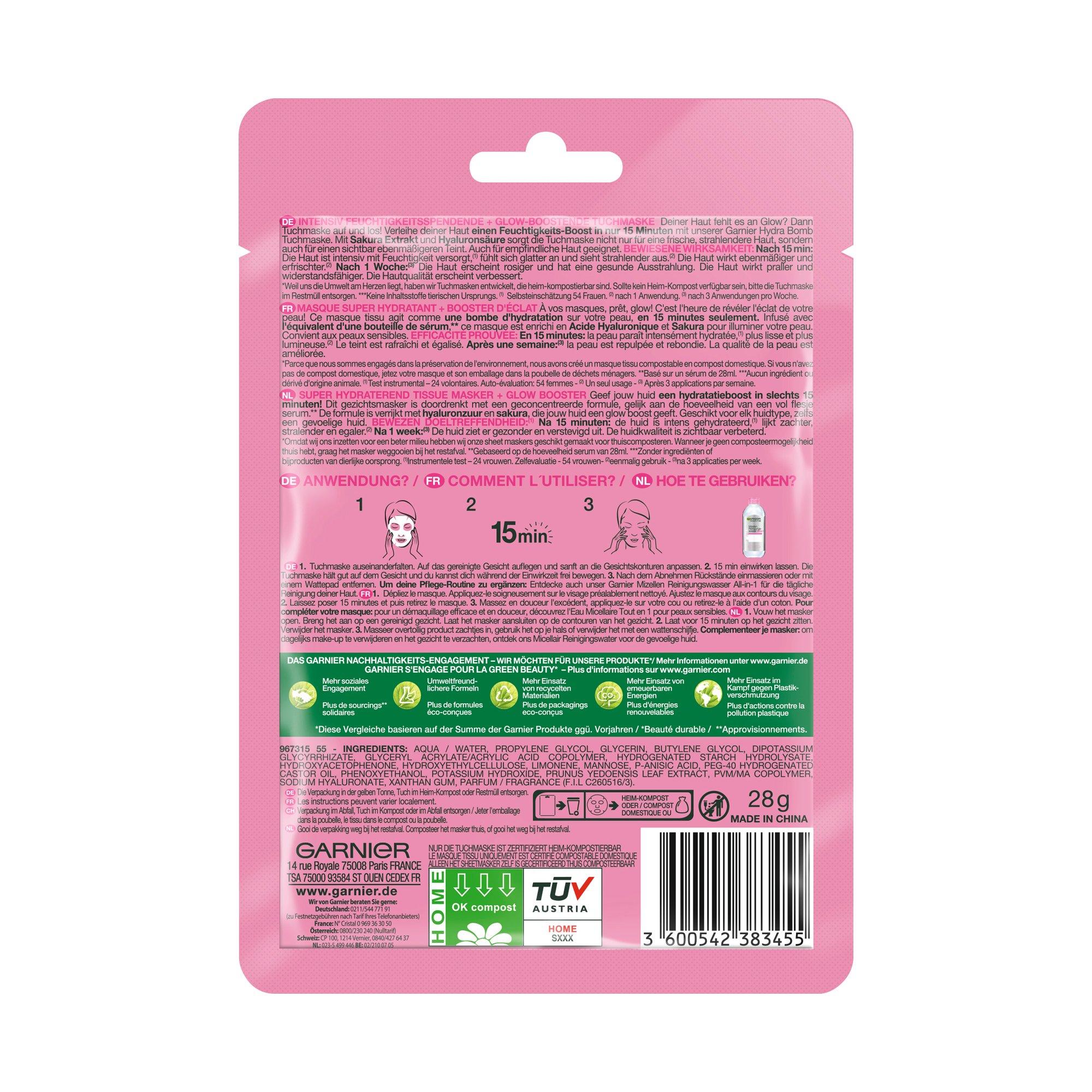 GARNIER Sakura SkinActive Hydra Bomb Masque Tissu Cerisier du Japon  