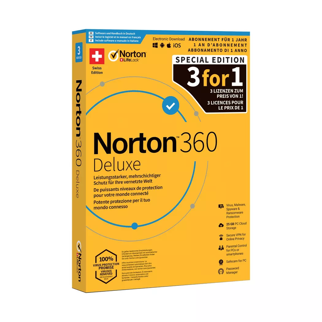 Symantec - Norton 360 Delxue 25GB 3 for 1, Antivirus