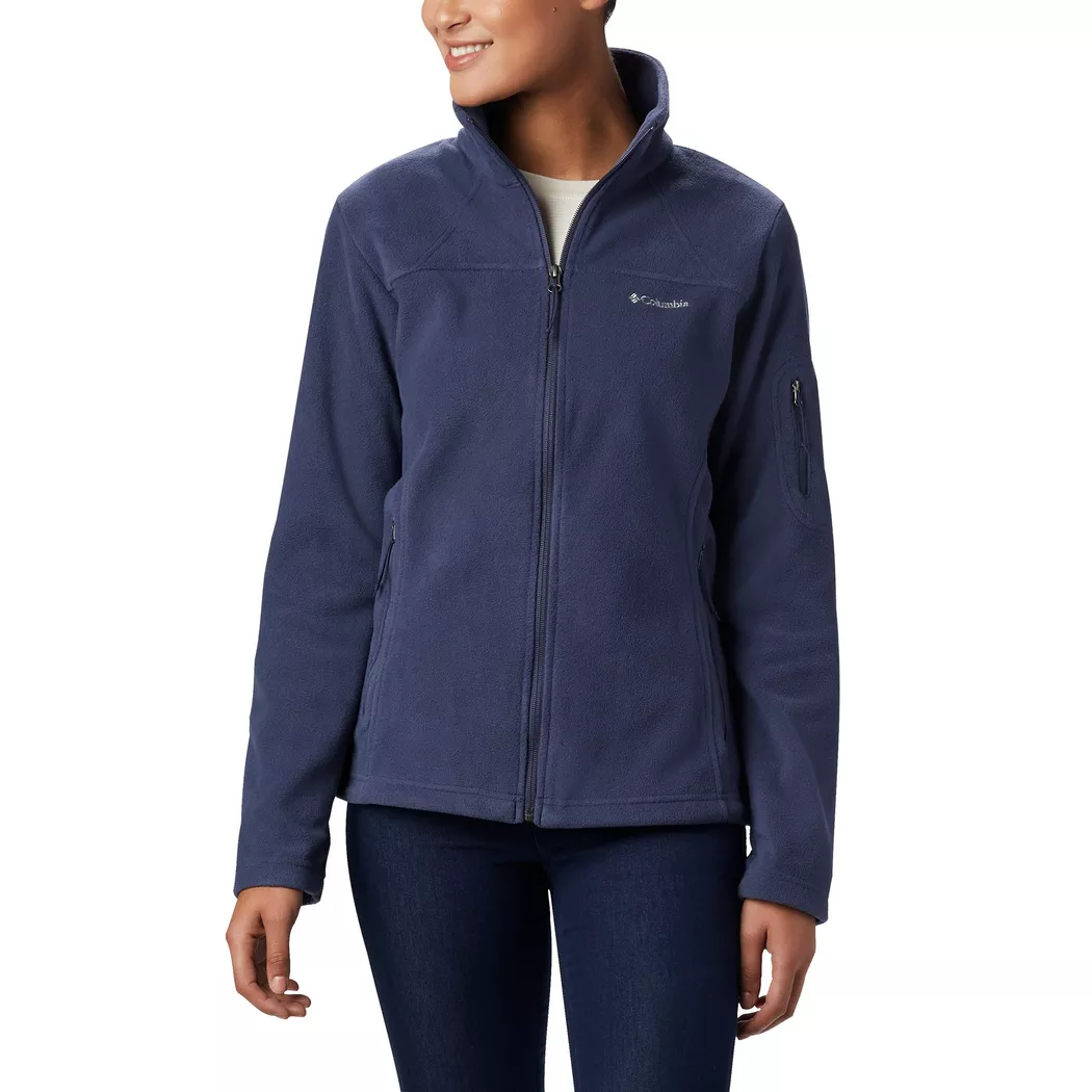 Fleecejacke COLUMBIA "Fast Trek™ II Jacket", Damen, Gr. M (38/40), blau (dunkelblau), Fleece, Obermaterial: 100% Polyester, unifarben, Basic hüftbedeckend, hoch geschlossener Ausschnitt, abgesteppt, Jacken Fleecejacke, mit Stehkragen, mit Reißverschlussta