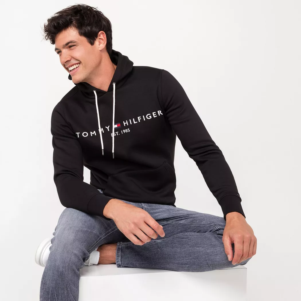 Tommy Hilfiger Sweat à Capuche Core Logo Jet Black M Homme