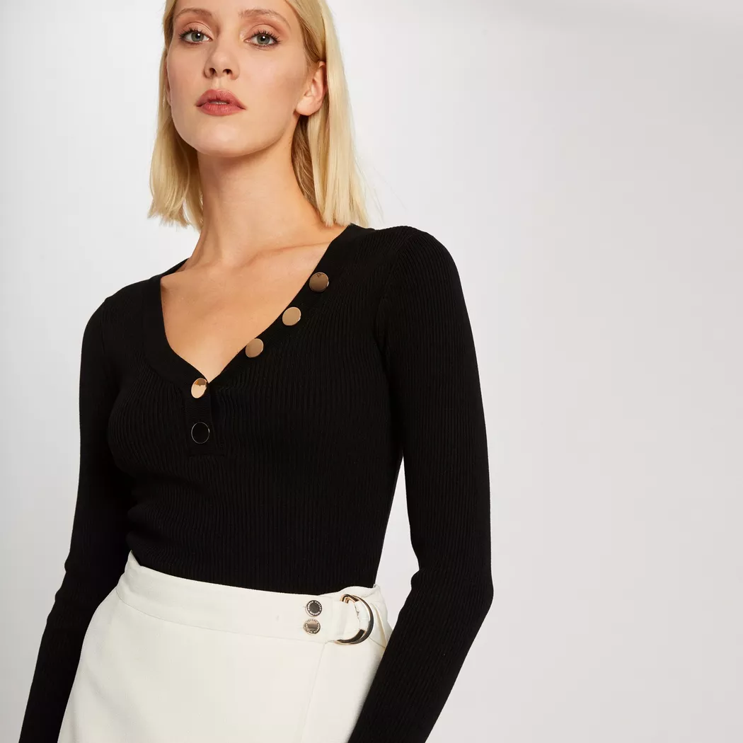 Morgan - Pullover, Modern Fit, langarm, für Damen, Schwarz, Größe XS