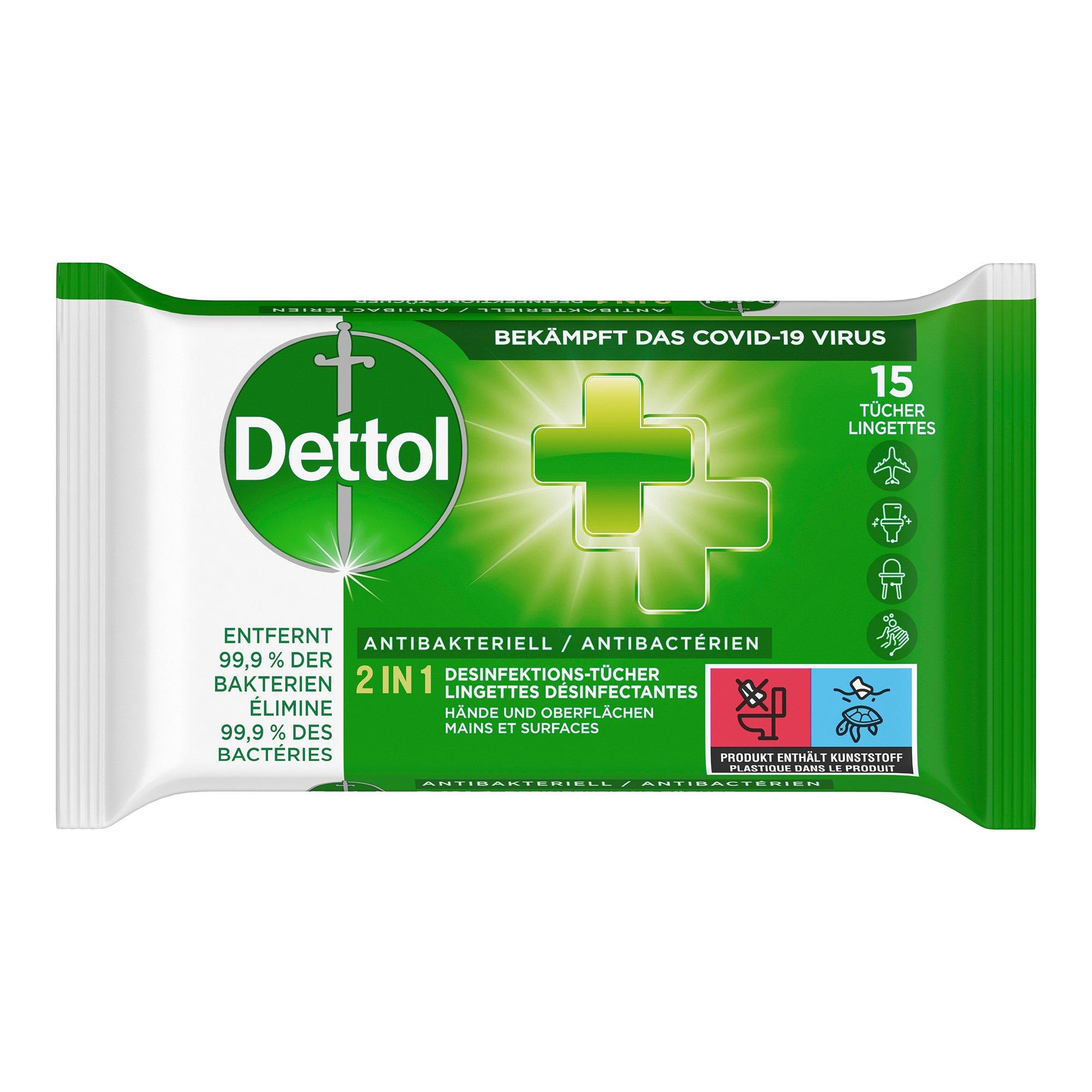 Image of Dettol 2in1 DesinfektionsTücher für Hände und Oberflächen - 15 pieces