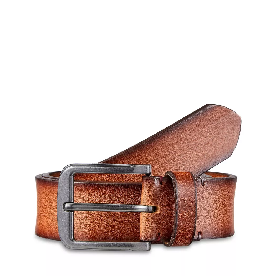 Ledergürtel LERROS "Gürtel mit Metallelementen", Herren, Gr. 105, braun (cognac), Leder, Gürtel Ledergürtel