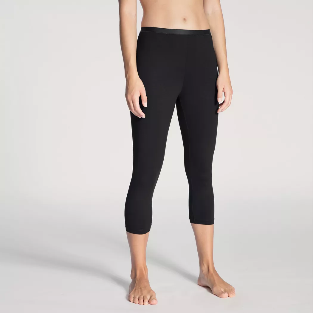 Leggings CALIDA "True Confidence", Damen, Gr. XS (36/38), N-Gr, schwarz (ws schwarz), Feinripp, Obermaterial: 70% Wolle, 30% Seide, unifarben, normal lang, Hosen Leggings, wärmend, elastisch, Feinripp-Qualität, atmungsaktiv, weich