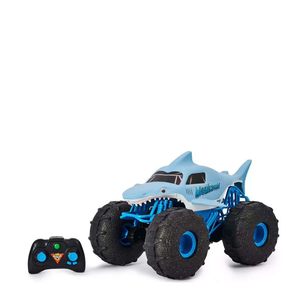 Monster Cable Jam - Megalodon Storm, ferngesteuertes Amphibienfahrzeug in Hai-Optik für Land und Wasser, Multicolor