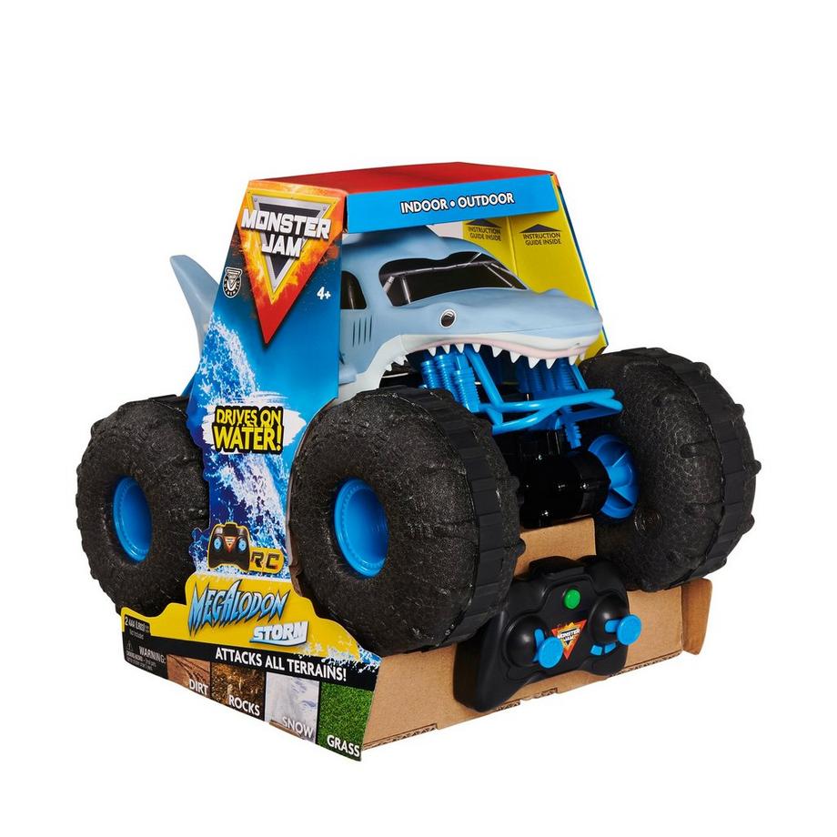 Monster Jam  Megalodon Storm, ferngesteuertes Amphibienfahrzeug in Hai-Optik für Land und Wasser 