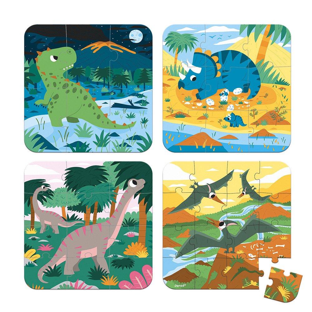 Janod Puzzle Dinosaurier mit 4 Motiv 4 Puzzle Progressivi Dinosauri 