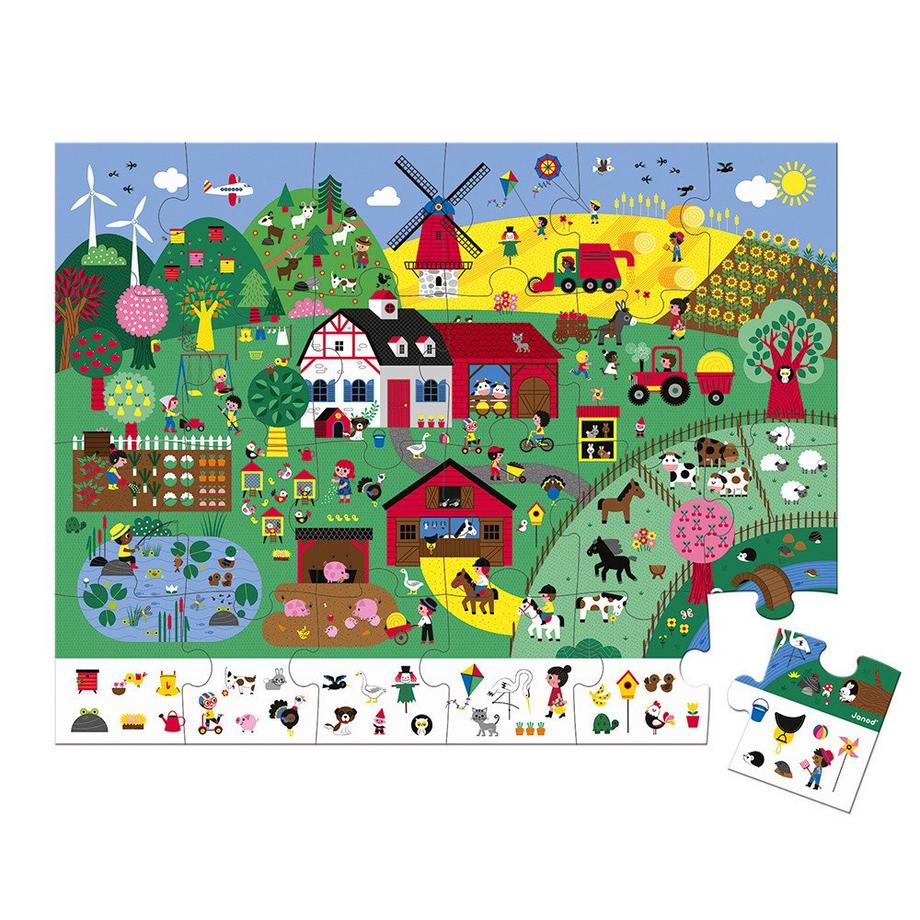 Janod Puzzle Bauernhof 24 Teile mit Puzzle farm 24 pezzi con gioco observazione 