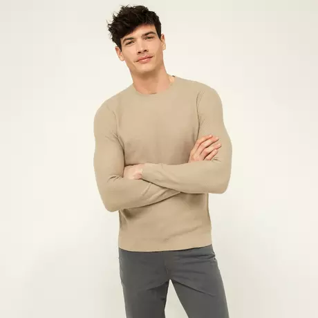 Manor Man Pull, Classic Fit, manches longues  Beige