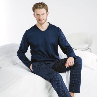 ISA bodywear Herren Langarm V-Ausschnitt Tupfen Pyjama Set  