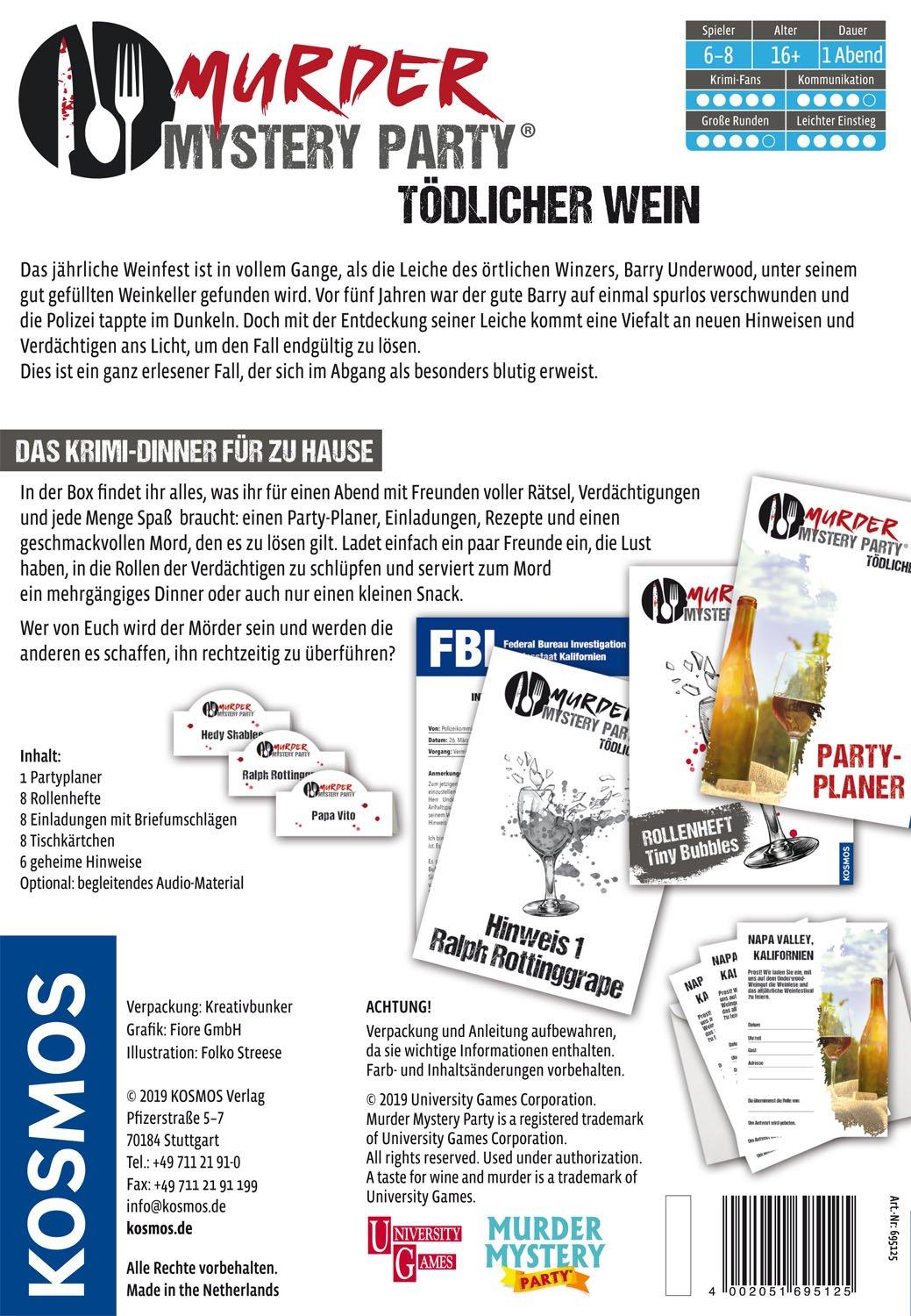 Kosmos  Murder Mystery Party, Tödlicher Wein, Allemand 