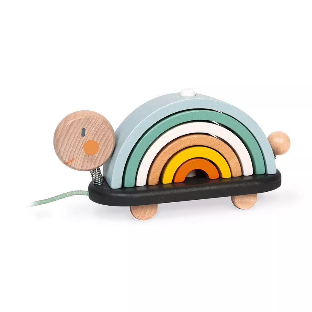 Janod - Sweet Cocoon Nachziehtier Schildkröte Regenbogen, Multicolor