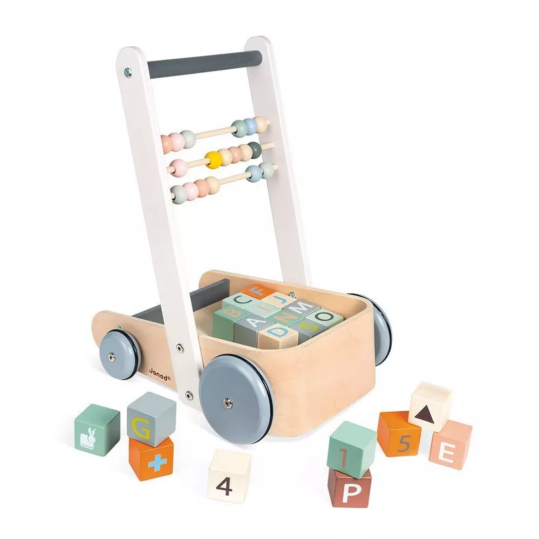 Janod - Sweet Cocoon - Duwkar/activiteiten wagen met blokken ABC