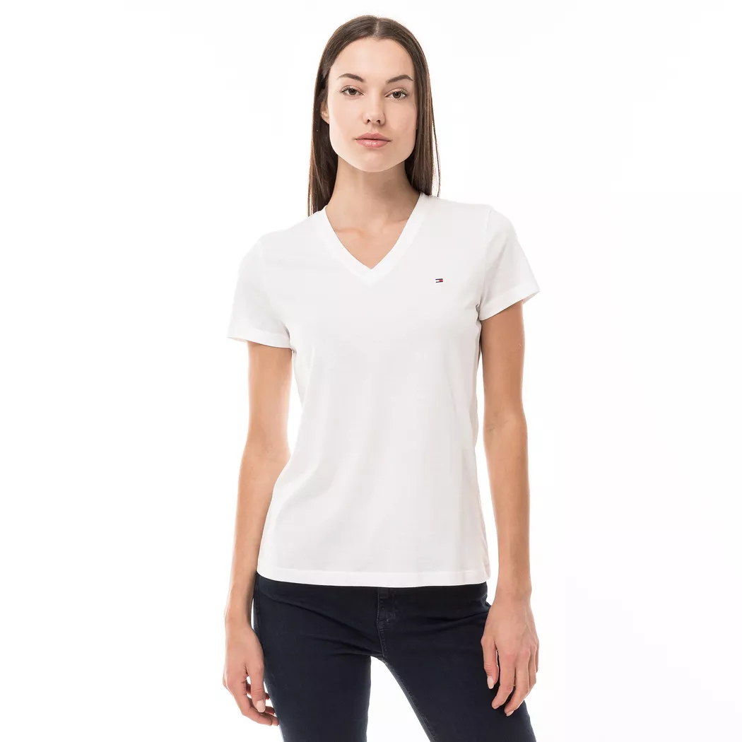 Tommy Hilfiger T-shirt à Manches Courtes Et Col En V Heritage Classic White L Femme
