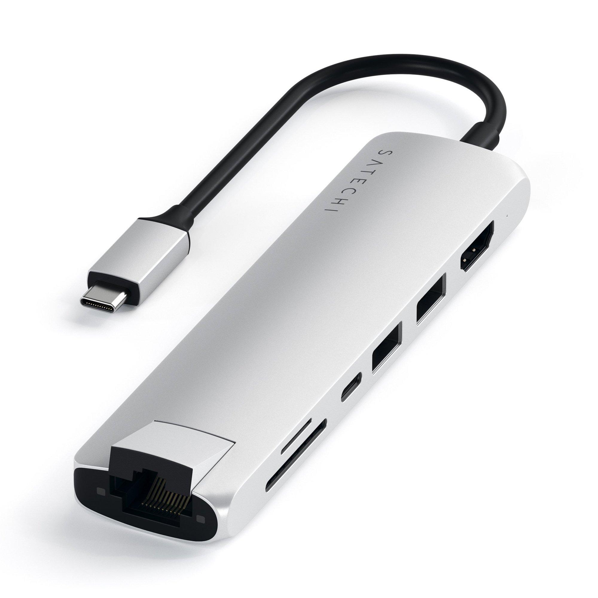 Image of USB-C HUB Slim Alu Multiport Hub (Gigabit Ethernet Port, USB-C PD(60W), 4K HDMI Video, 2x USB-A 3.0, Micro-/SD-Card Reader)