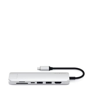 SATECHI Slim Alu Multiport Hub (Gigabit Ethernet Port, USB-C PD(60W), 4K HDMI Video, 2x USB-A 3.0, Micro-/SD-Card Reader) USB-C HUB 