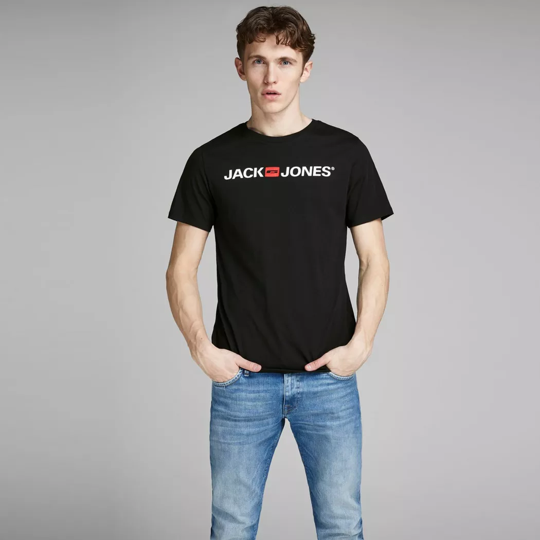 Rundhalsshirt JACK & JONES "JJECORP OLD LOGO TEE SS O-NECK NOOS", Herren, Gr. L, grau (light grau melange detail:slim fit, melange), Jersey, Obermaterial: 100% Baumwolle, meliert, regular fit normal, Rundhals, Shirts Rundhalsshirt 5