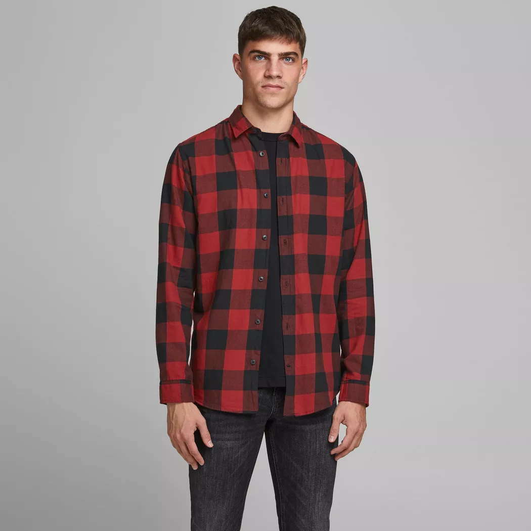 Jack & Jones Chemise à Manches Longues Gingham Twill Brick Red / Slim Fit S Homme