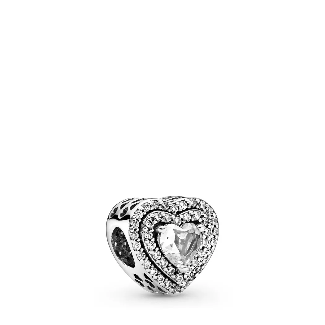 Pandora - Charm, Sparkling Levelled Hearts, One Size, Silber