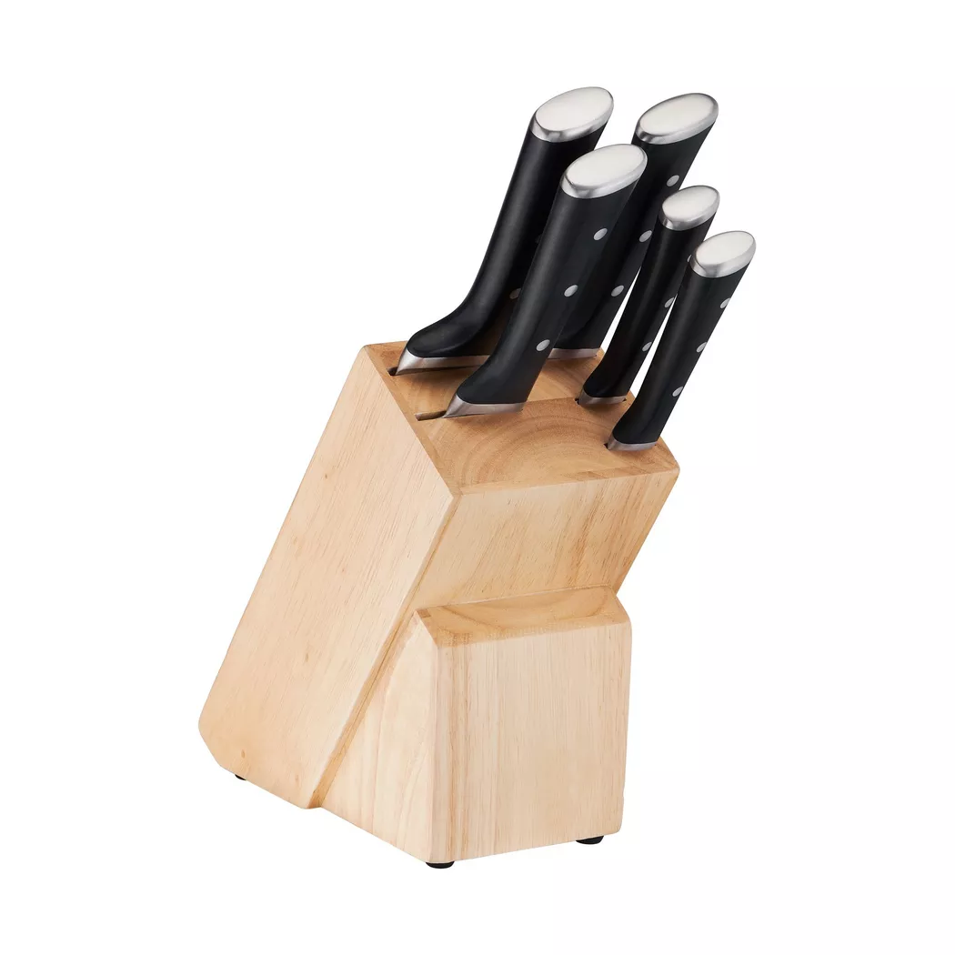 Messerblock TEFAL "Ice Force", silber (edelstahlfarben), B:13,9cm H:40,5cm, Messerblöcke, Messerblock, Eishärtung, dauerhafte Leistungsstärke, formschön, Edelstahl/Holz
