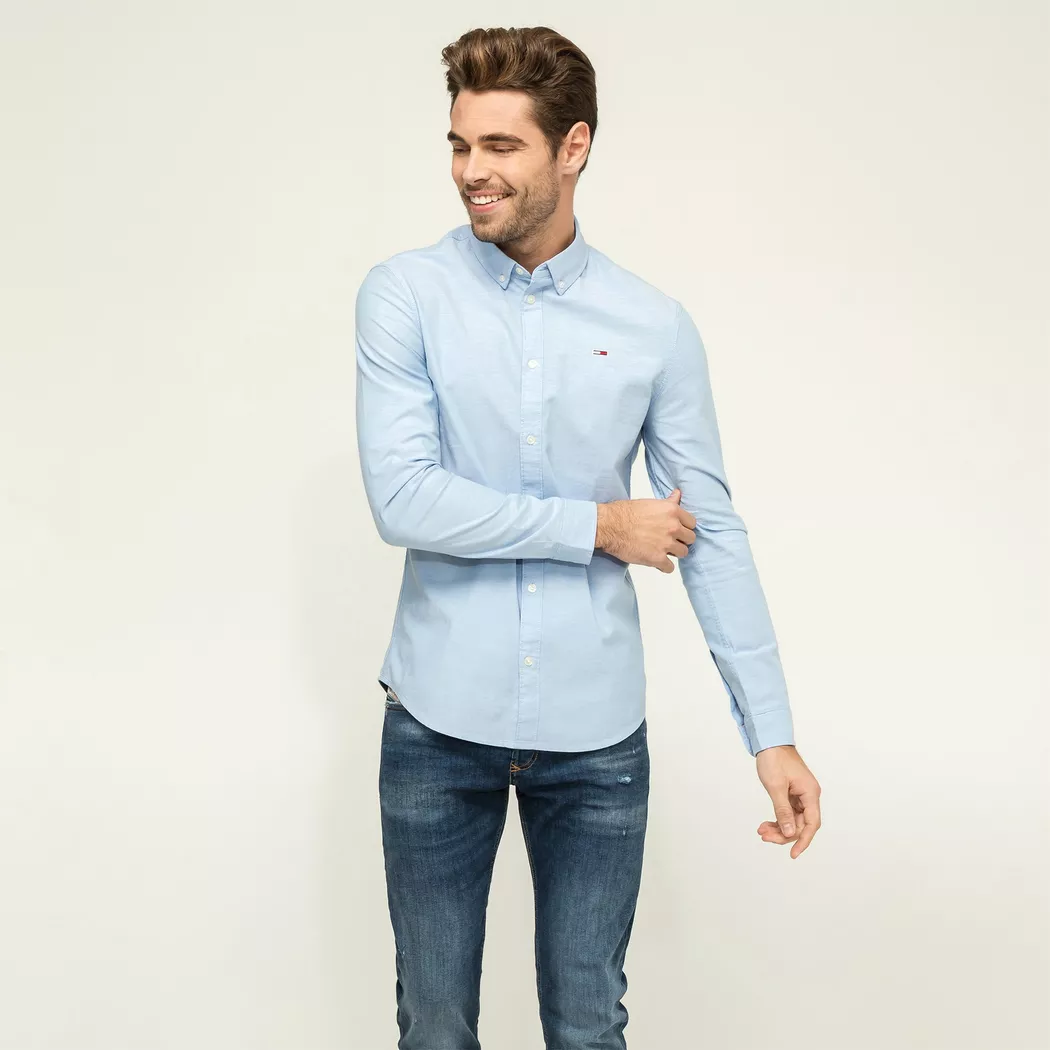 Tommy Jeans pour homme. DM0DM09594 Chemise en coton oxford avec coupe slim bleue (S), Casuel, Fête, Classique, Manche longue, Le coton biolo