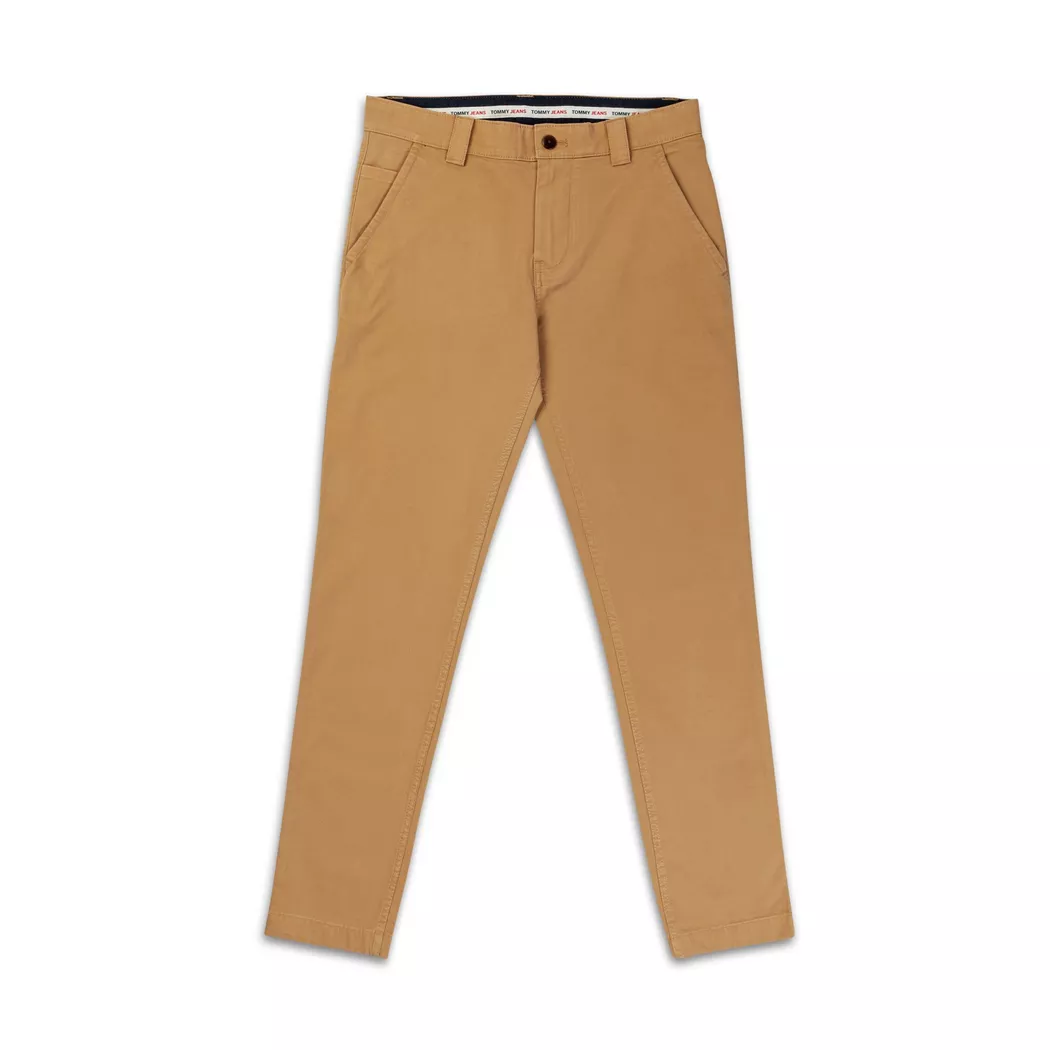 Chinohose TOMMY JEANS "TJM SCANTON CHINO PANT", Herren, Gr. 34, Länge 30, grün (classic khaki), Web, Obermaterial: 98% Baumwolle, 2% Elasthan, körpernah normal, Hosen Chinohose, mit Markenlabel