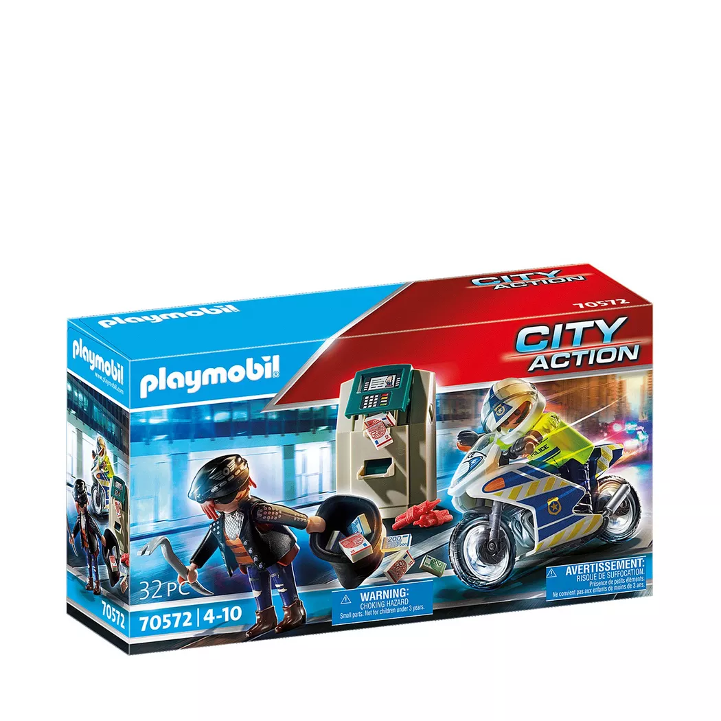 Playmobil - 70572 Polizei-Motorrad, Verfolgung des Geldräubers, Multicolor