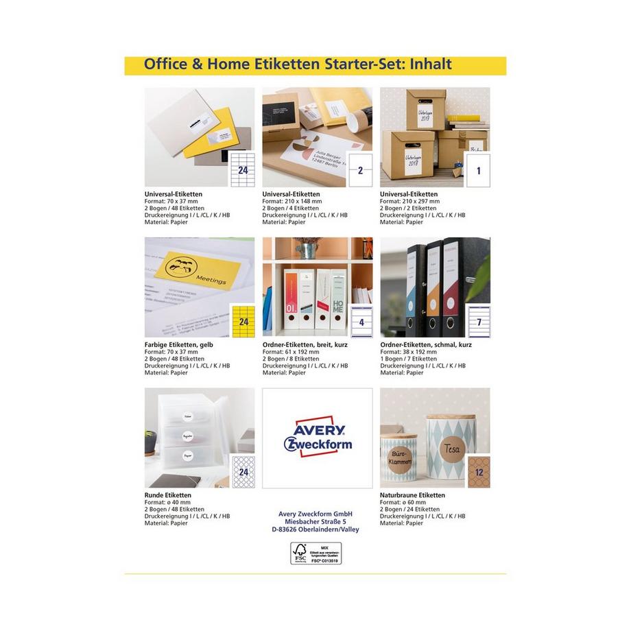 Avery-Zweckform Etikettenbogen Starter-Set Office & Home 