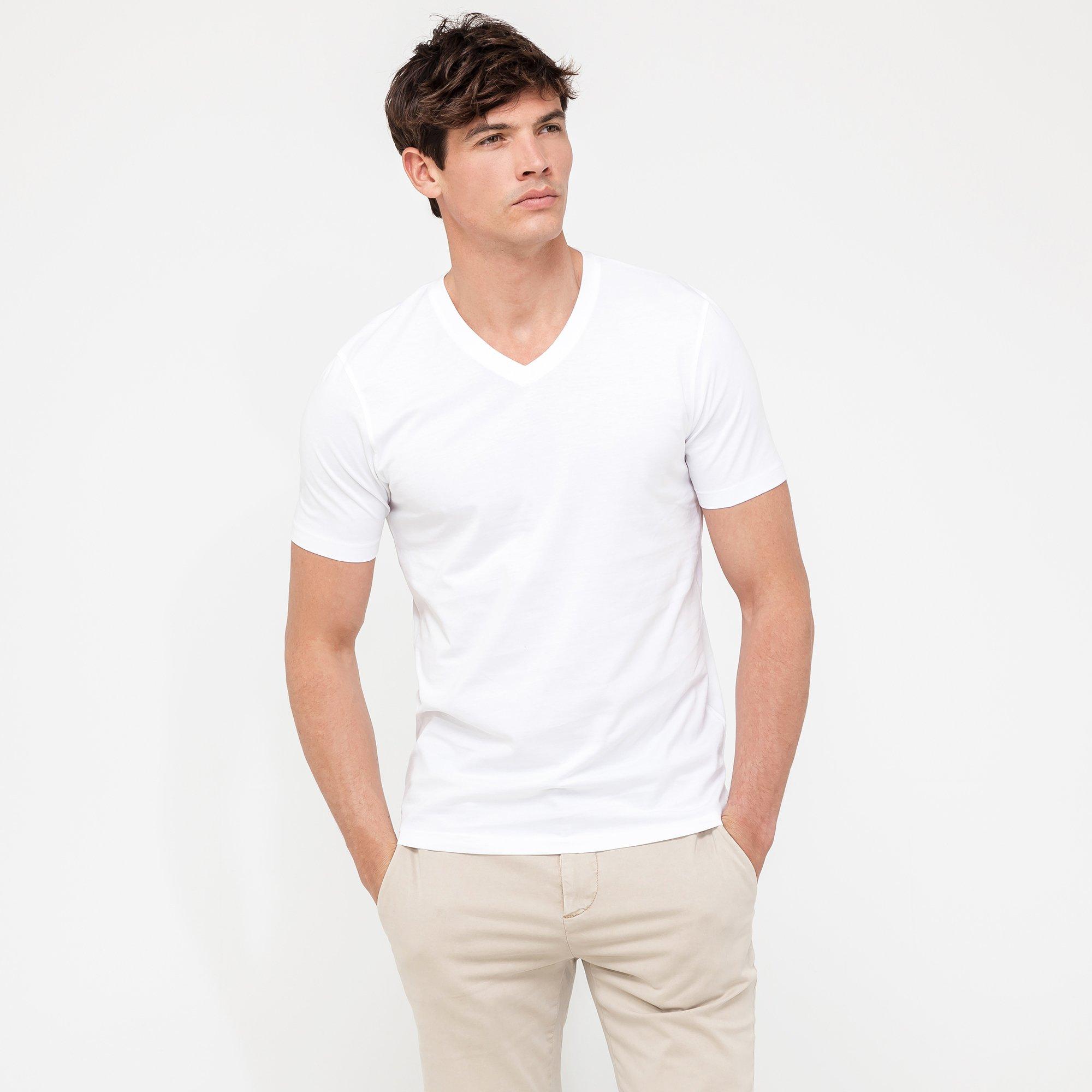 Image of T-shirt, V-neck Herren Weiss 3XL