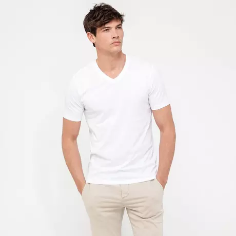 Manor Man T-shirt scollo a V  Bianco