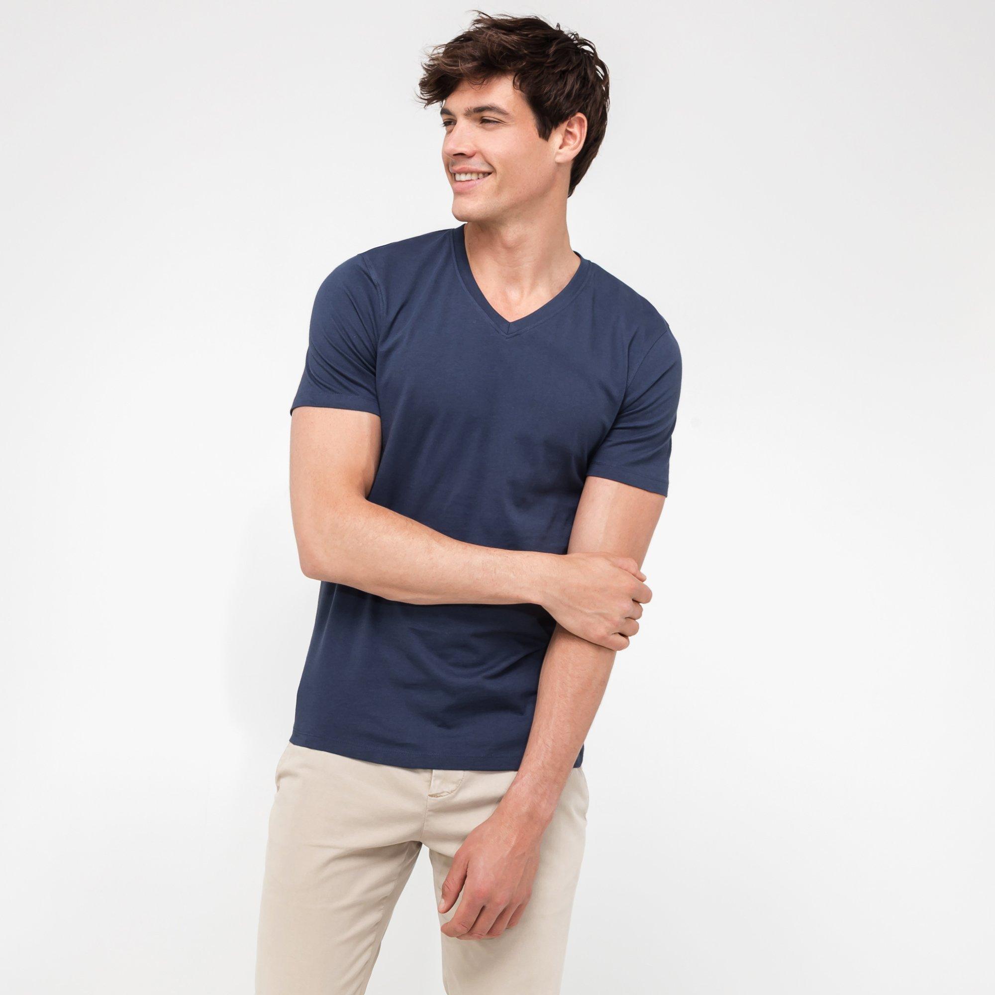 Image of T-shirt, V-neck Herren Saphirblau M