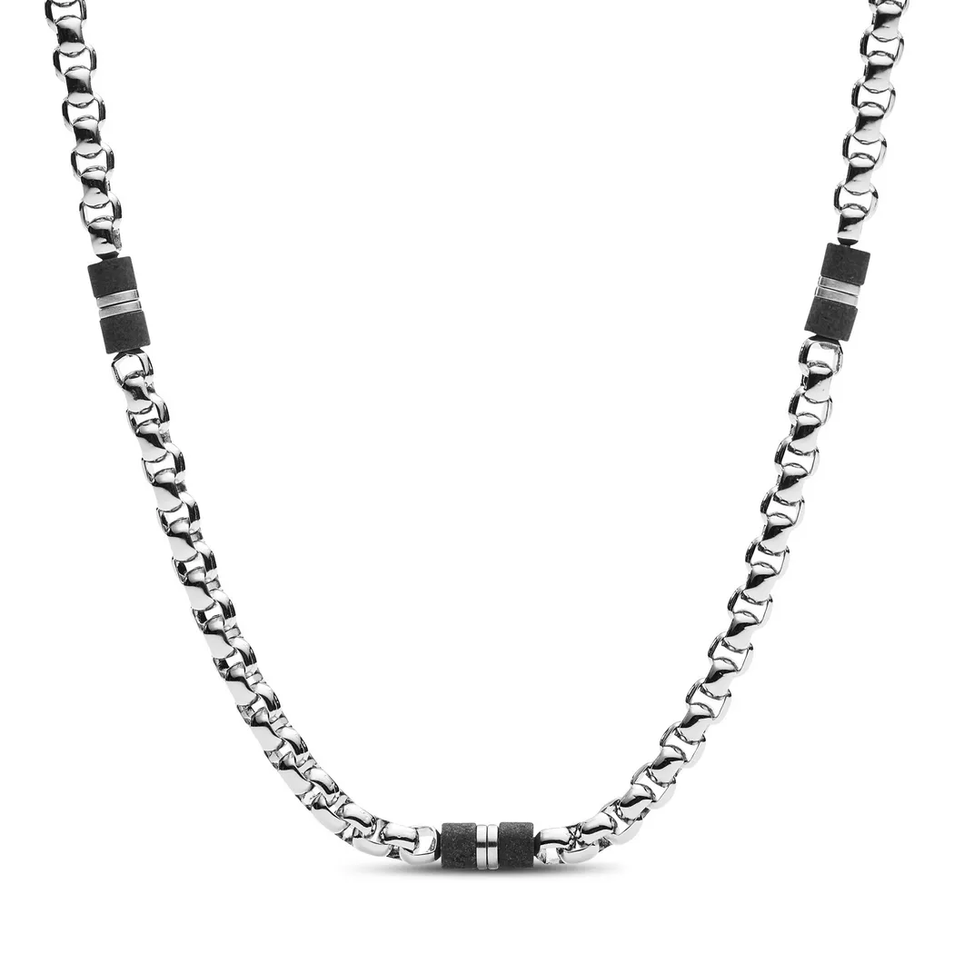 Edelstahlkette FOSSIL "Schmuck Geschenk Edelstahl Halskette MENS DRESS", schwarz (edelstahlfarben, schwarz), Halsketten, Damen, Edelstahl, L: 50 B: 4mm, Edelstahlkette, B:4mm