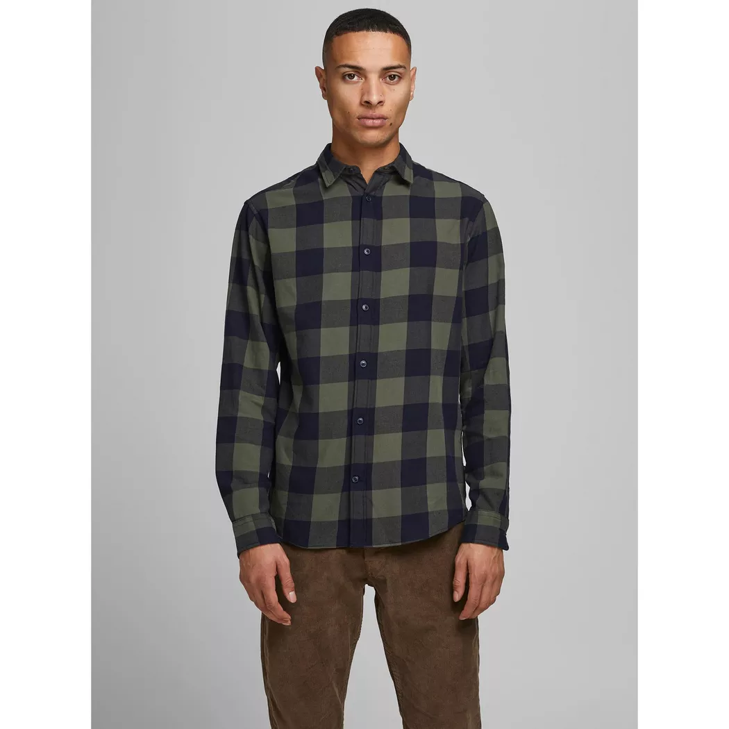 Jack & Jones Chemise à Manches Longues Gingham Twill Dusty Olive / Slim Fit L Homme