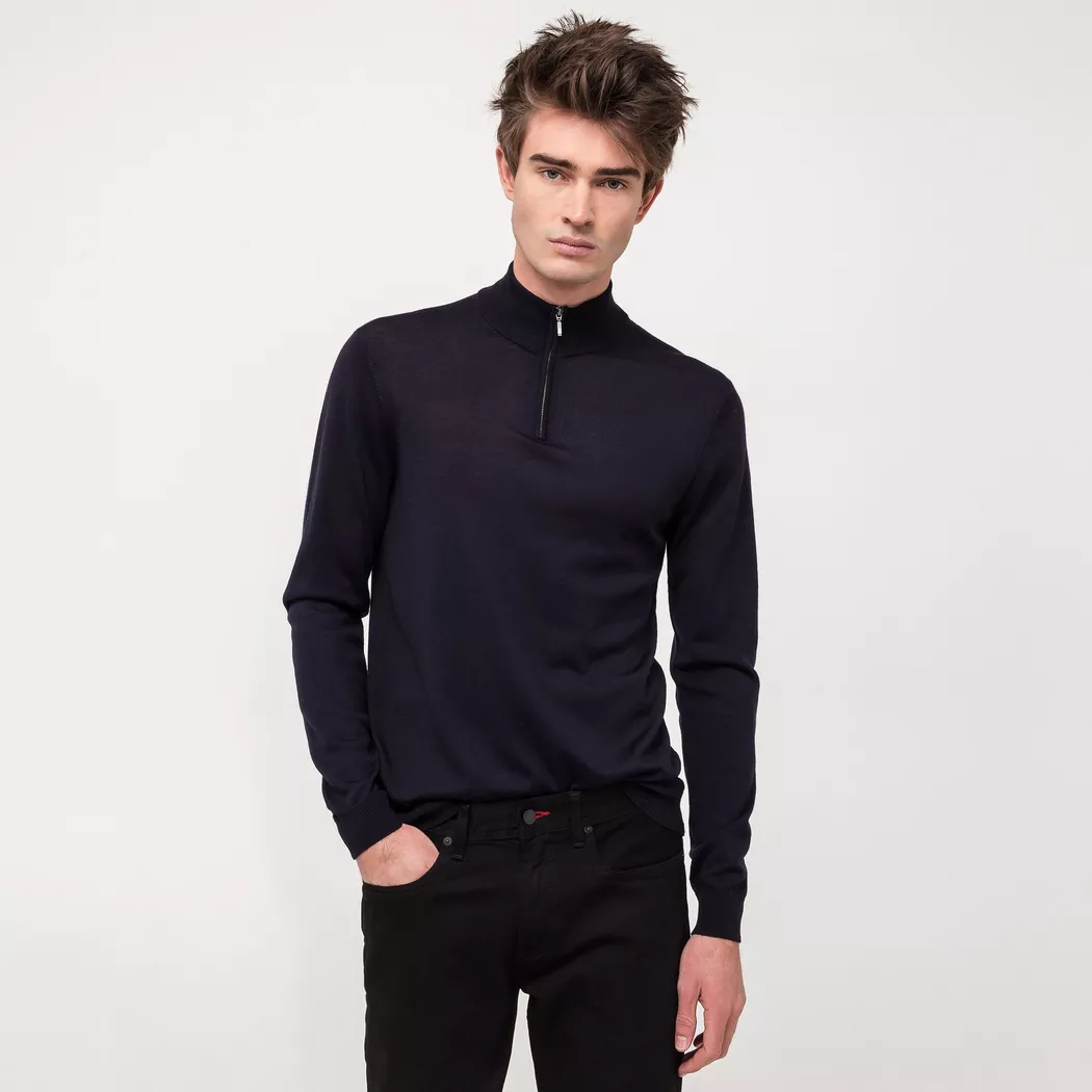 Manor Man - Pullover, Stehkragen, für Herren, Marine, Größe M