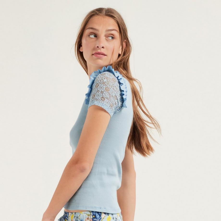CALIDA V&R Story 2 Top côtelé avec détails en dentelle  
