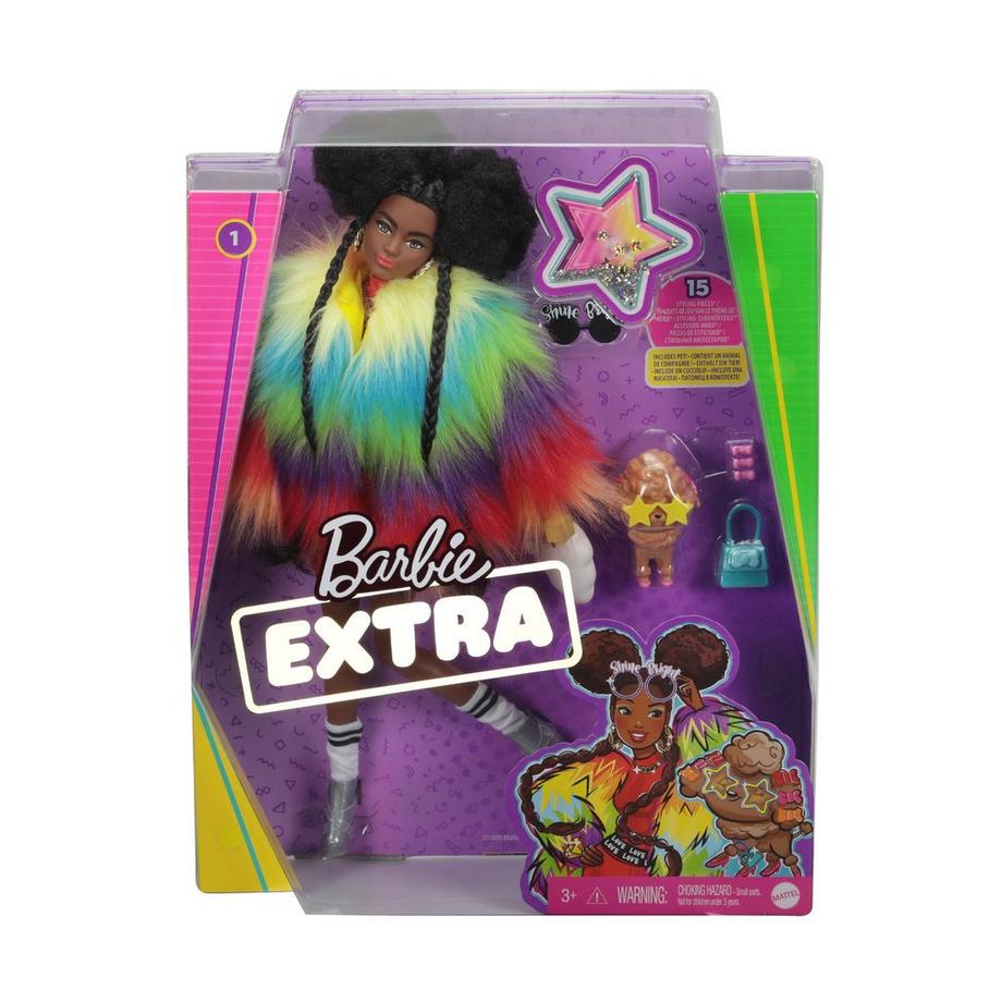 Barbie Extra Manteau Multicolore, Poupée Mannequin