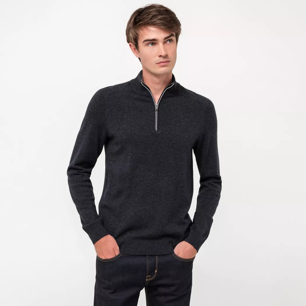 Manor Man - Pull, Stehkragen Cashmere blend, für Herren, Anthrazit, Größe XL