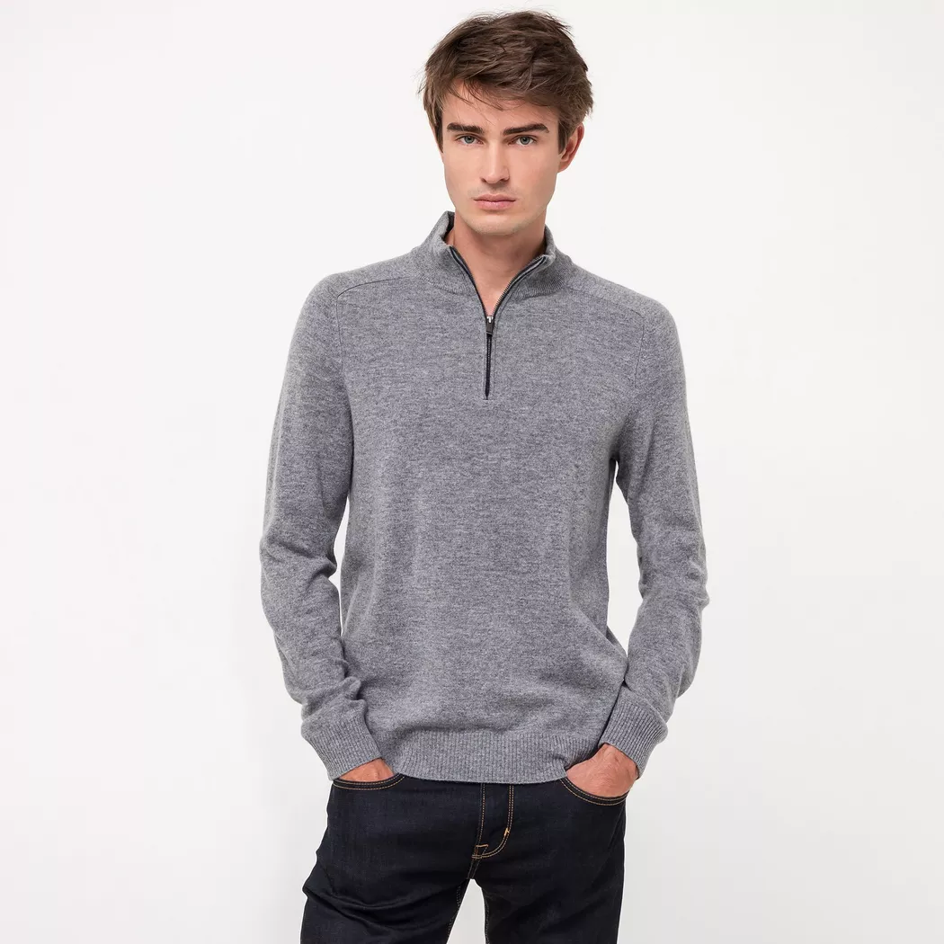 Manor Man - Pull, Stehkragen Cashmere blend, für Herren, Grau Melange, Größe L