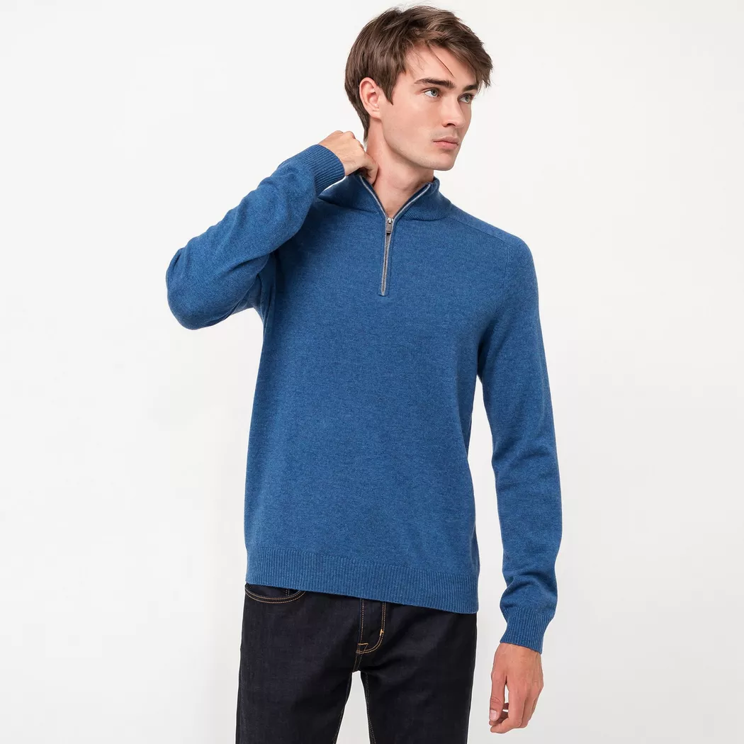 Manor Man - Pull, Stehkragen Cashmere blend, für Herren, Blau, Größe L