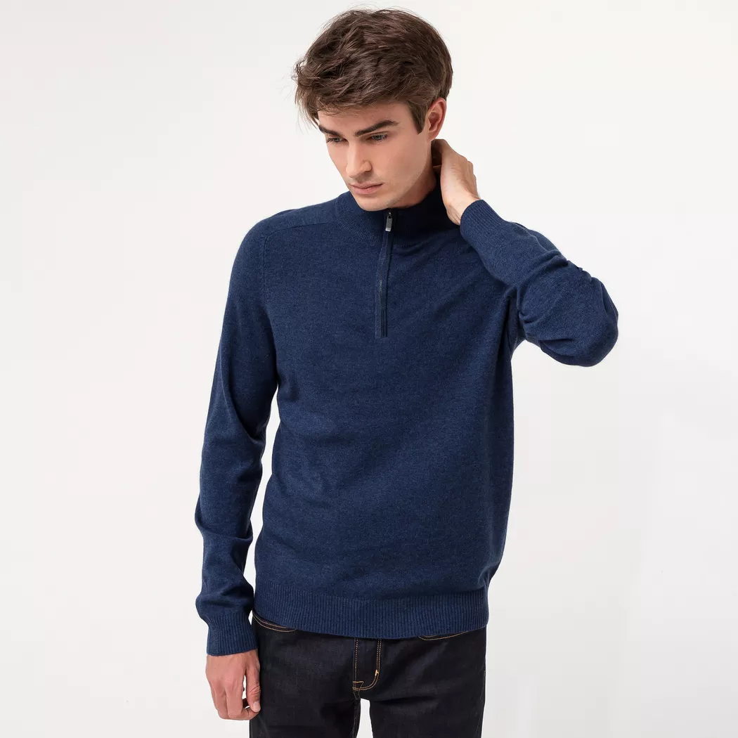 Manor Man - Pull, Stehkragen Cashmere blend, für Herren, Marine, Größe L