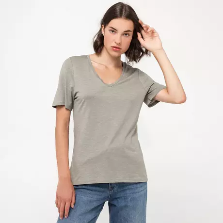 Manor Woman  T-Shirt, V-Neck, kurzarm Olivegrün