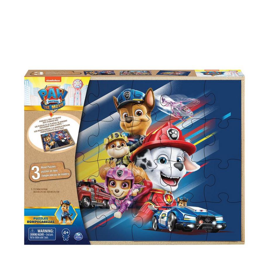 Spin Master Games  3 Holzpuzzles in einer Holzbox, Puzzlemotive aus Paw Patrol: Der Kinofilm 