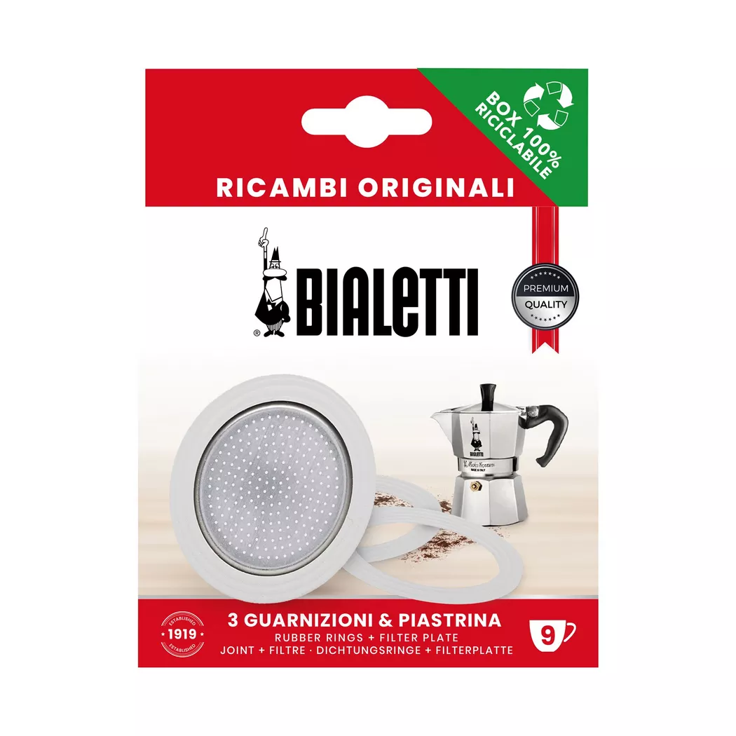 Bialetti - Set: Filter und 3 Dichtungen, 81 mm, Chrom