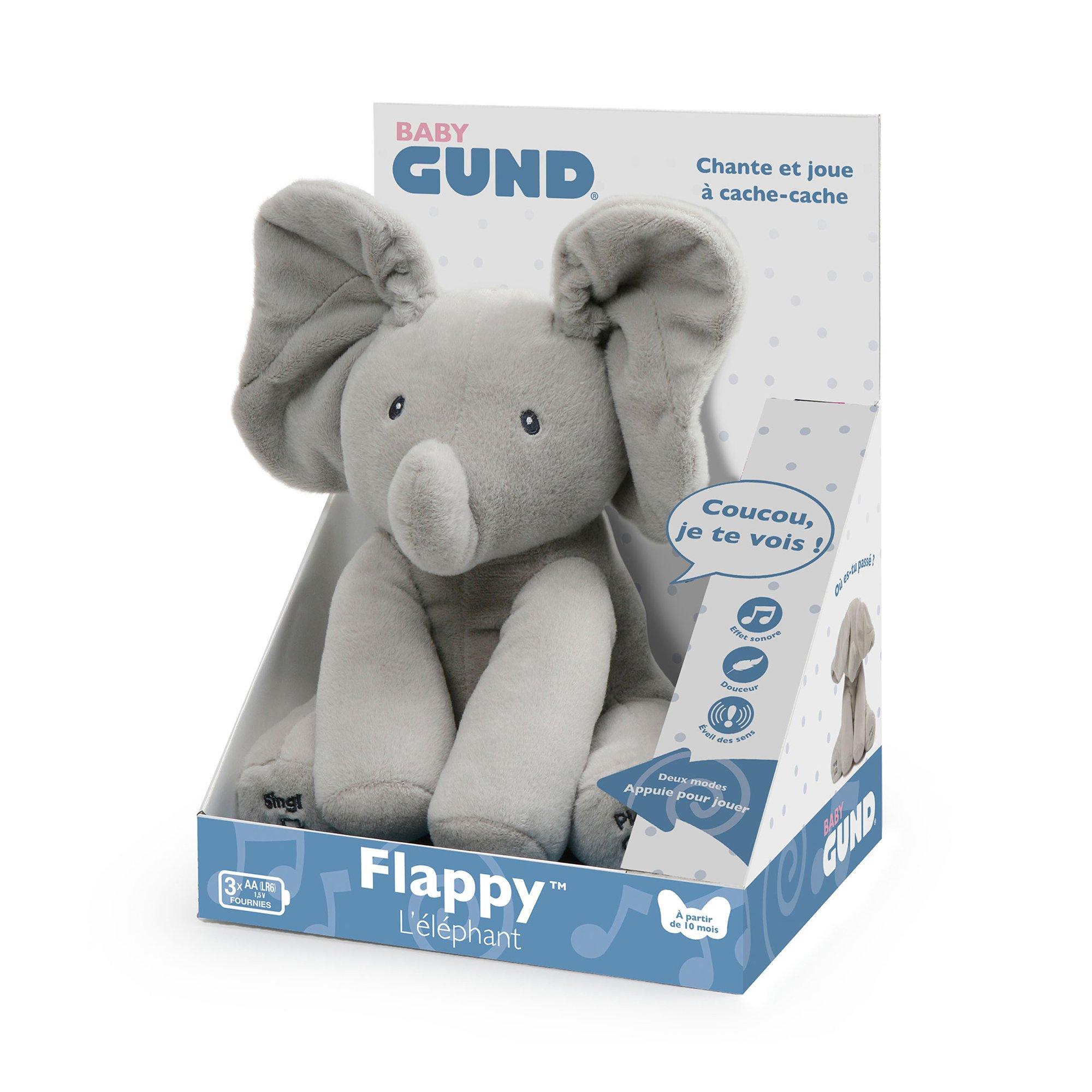 Gund  Flappy L'Éléphant, Peluche Interactive Pour Bébé, Bouge, Parle Et Chante En Français 
