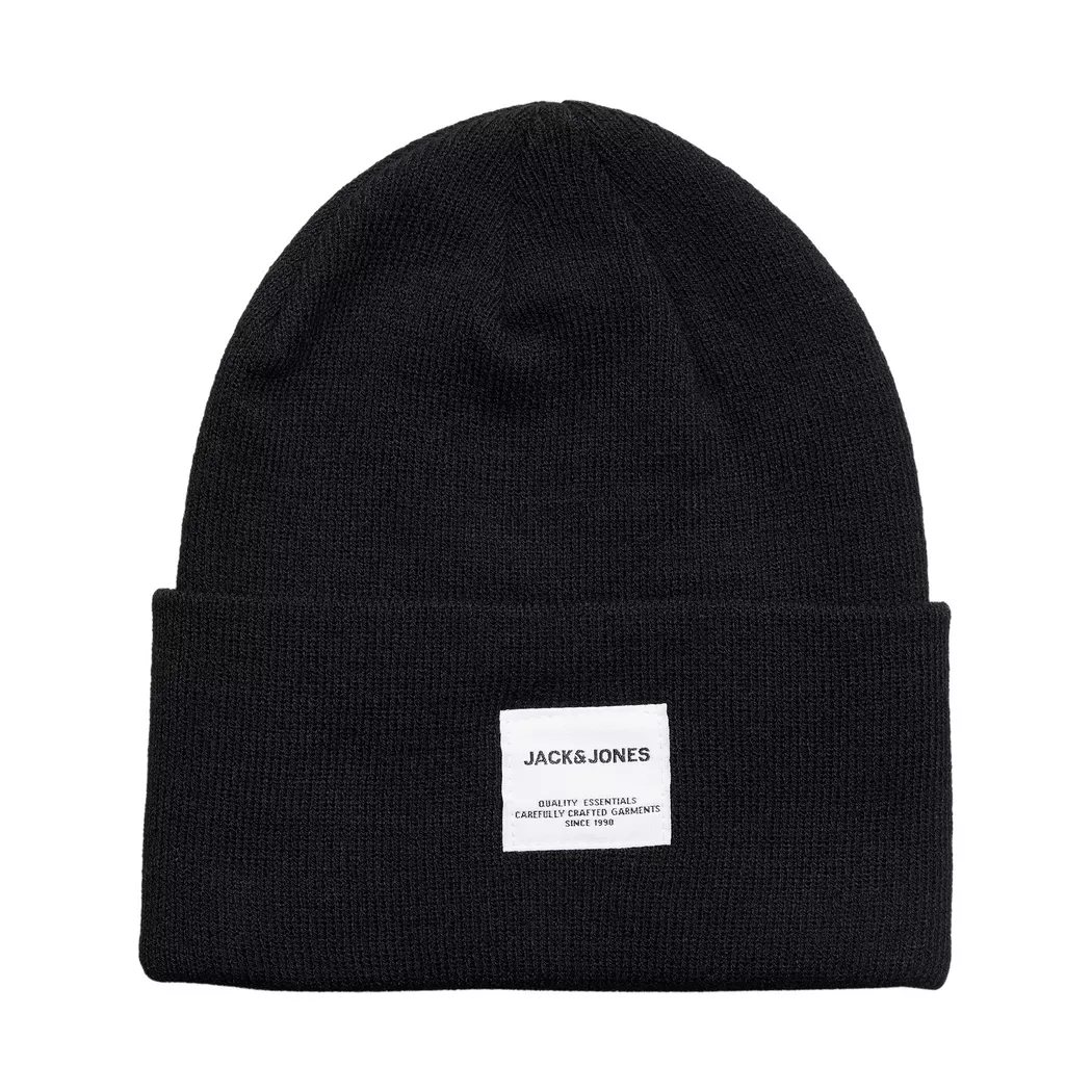 Beanie JACK & JONES "JACSOHO BEANIE SN", Herren, schwarz, Strick, Baumwollmischung, unifarben, Mützen Beanie 3